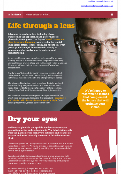 Harwood Eyecare newsletter